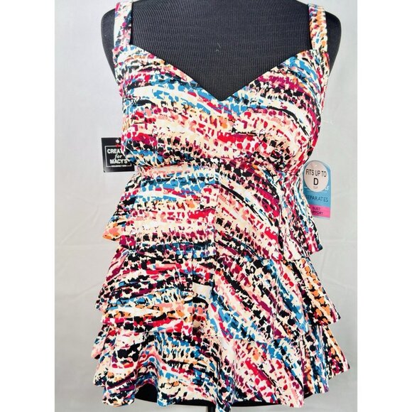 Swim Solutions Hot Rock Printed Tiered Tankini Size 8 - Picture 2 of 8